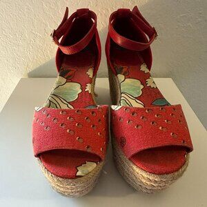 Tory Burch Sherri Mid Wedge Espadrille in Elodie Red - Size 7